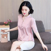 細みせ美人シルエット 韓国ファッション 新作 気質 Ｖネック 半袖 Tシャツ 女性らしい スリム トップス
