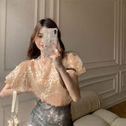 きちんと感があり上品な、愛らしいフォルム 韓国ファッション スリム  Tシャツ スパンコール