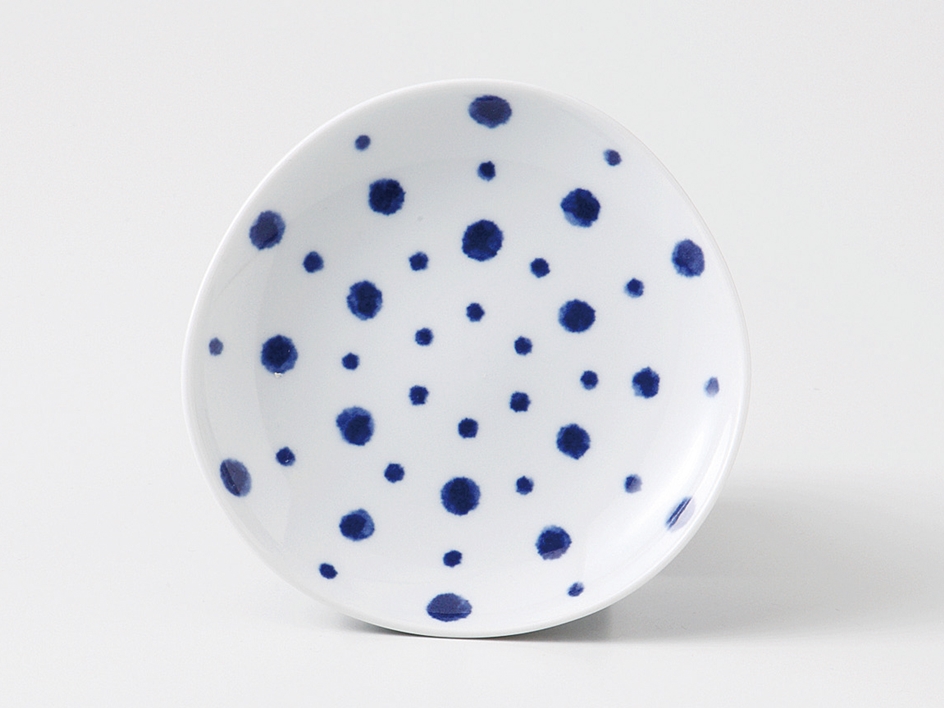 【SALE】藍染水玉 変形小皿　「波佐見焼」