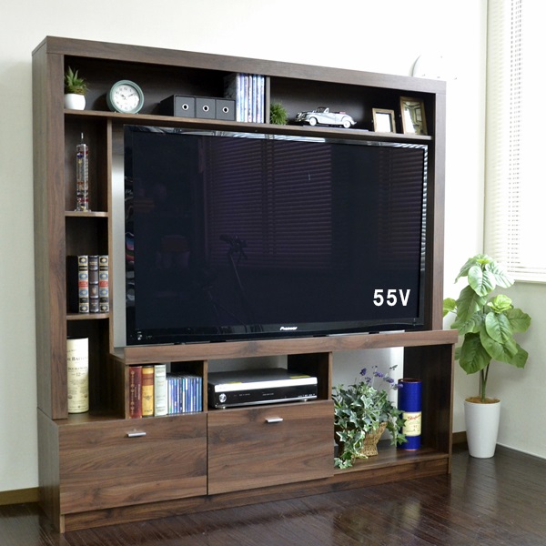 55インチ対応 テレビ台 ハイタイプ 壁面家具 リビング壁面収納 TV台 ブラウン