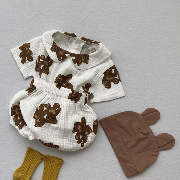 【KID】韓国風子供服  ベビー服　お熊さんＴシャツ&ショートパンツセット　カートゥーン　可愛い