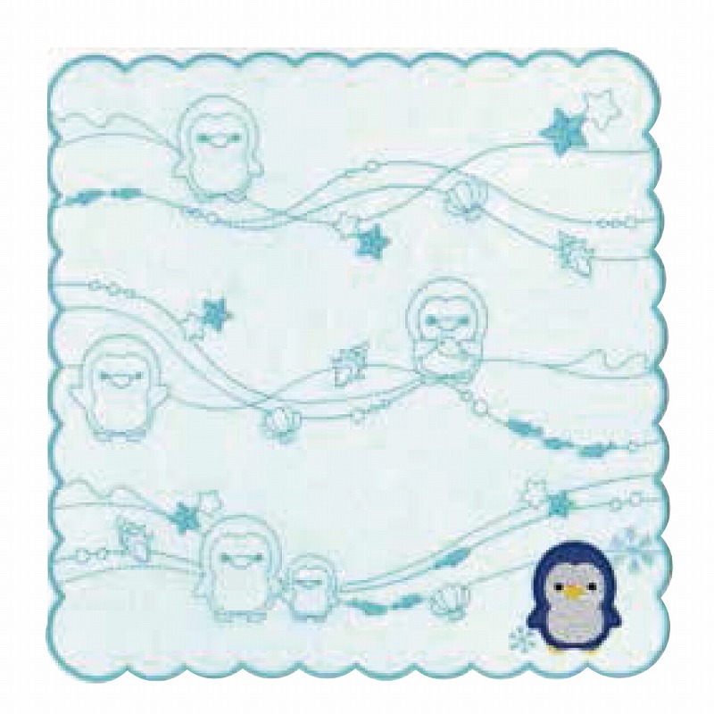 【新登場！ほっこりかわいい海のモチーフ刺繍のミニタオル！海シリーズスカラミニタオル】ペンギン