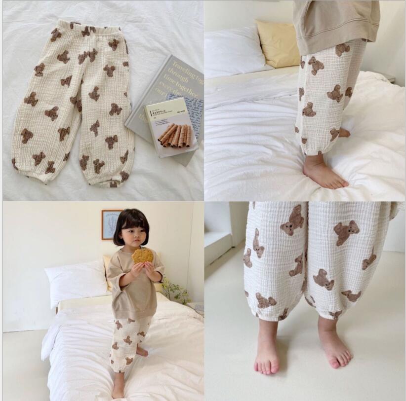 韓国 子供服 夏 新作 子供熊プリント可愛い綿糸カジュアルパンツ純綿 防虫ズボン  73-100