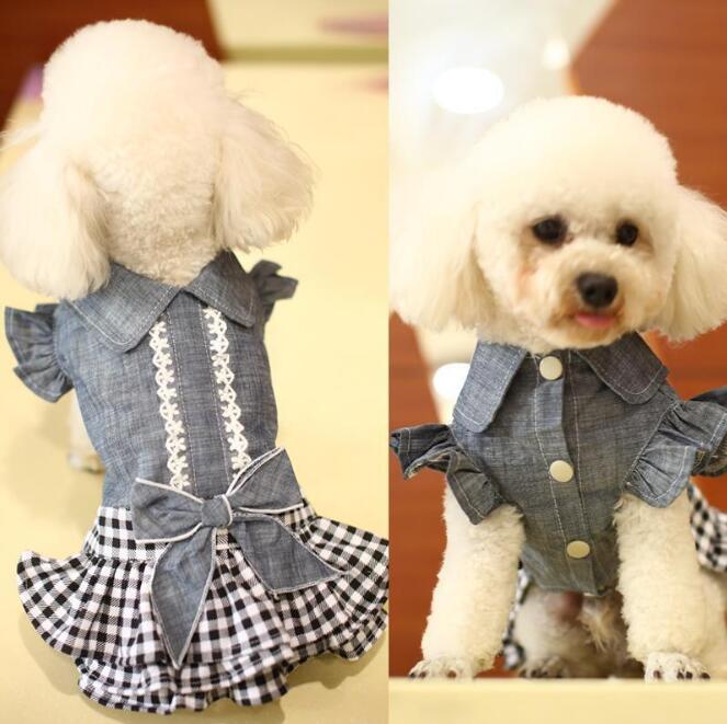 ペット服 犬服 ワンピース 春夏 ペット用品 デニム　新作 小型犬服 超可愛い 犬用 ドッグウエア