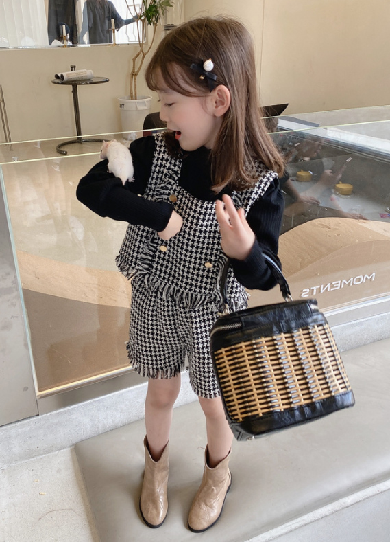 2021秋冬新作 韓国風 子供服 女の子 可愛いキッズ 千鳥格子柄
