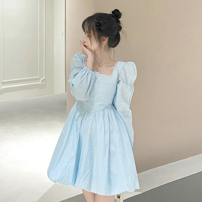 ブルー パフ ワンピース 女性服 春秋 新しいデザイン フランス語 ウエストマーク 着や アパレル Fedovivi フェドヴィヴィ 問屋 仕入れ 卸 卸売の専門 仕入れならnetsea