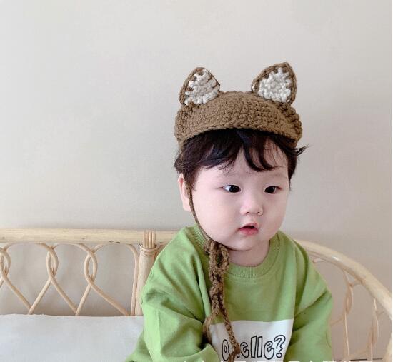 かわいい耳の子供の帽子秋と冬の新しいニットの女の赤ちゃんのベレー帽