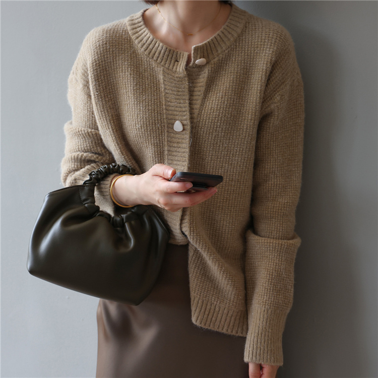 韓国ファッション 2021 秋 明るい絹糸 セーター ゆったりする 単体ボタン ニットカーディガン