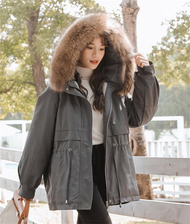 韓国ファッション 2021 新品 冬 中・長セクション 裏起毛 フード付き 綿の服 コート