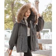 韓国ファッション 2021 新品 冬 中・長セクション 裏起毛 フード付き 綿の服 コート