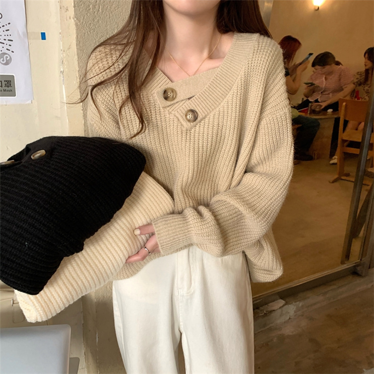 韓国ファッション 2021 秋 冬 ゆったりする ニットトップス 怠惰な風 厚手  セーター アウターウェア