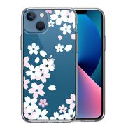 iPhone13 側面ソフト 背面ハード ハイブリッド クリア ケース 桜 ホワイト