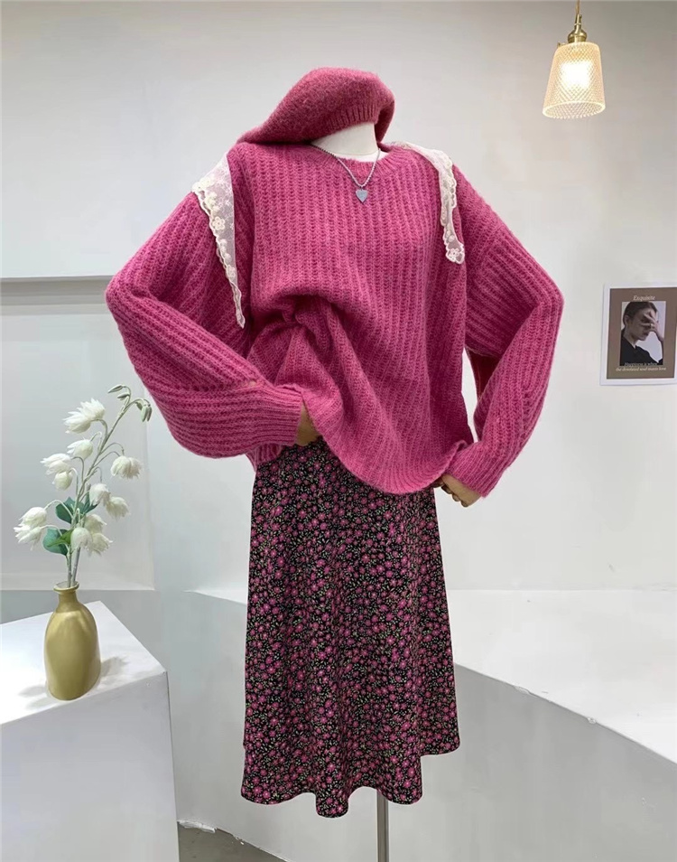 韓国ファッション 2021 秋 ゆったりする sweet系 怠惰な風 セーター  +ハイウエスト スリム 花柄スカート