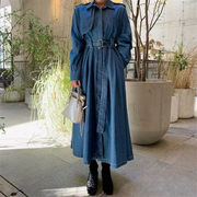 大人の魅力高まる デニム ワンピース 女性 韓国 レトロ ラペル 単体ボタン トレンチコート コート