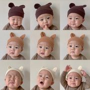 秋冬 新生児 帽子 0-3-6ヶ月 赤ちゃんかわいいクマの耳帽子 幼児 綿 1歳 3色