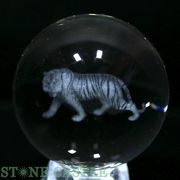 【彫刻置物】丸玉 人工水晶 約50mm (レーザー彫刻) 虎