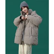 韓国ファッション 2021 冬 ゆったりする 学生 格子縞 ダウンコットン 厚手 フード付き パン服 トレンド
