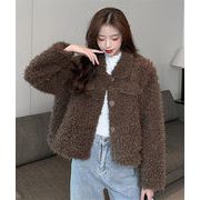 INSスタイル 2021 冬 気質 sweet系 厚手 短い 子羊の毛 コート スリム シンプル ファッション