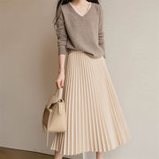 新色が安い 韓国ファッション ロングスカート デザインセンス セット ニットトップス プリーツスカート