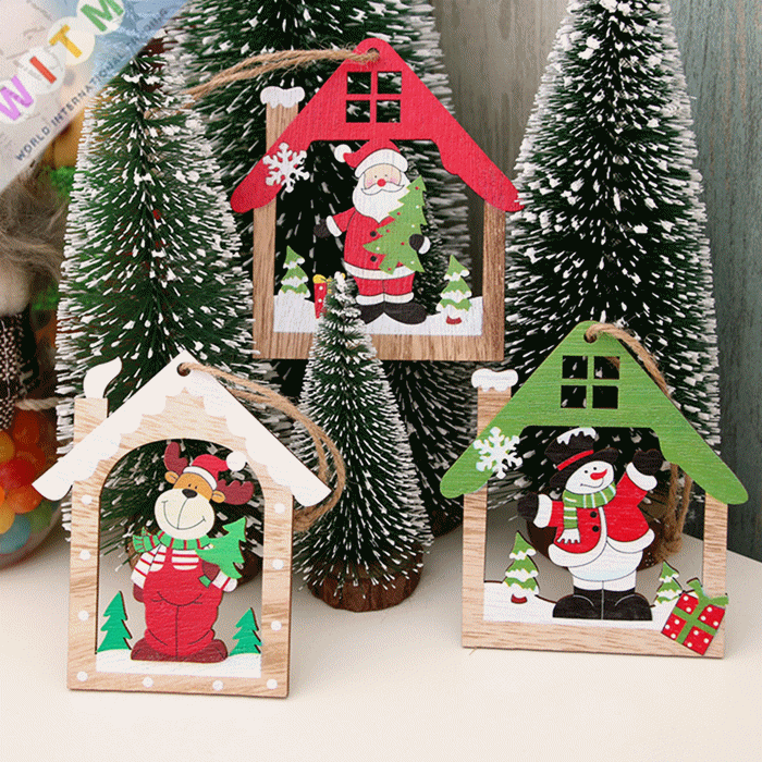 Christmas限定 木製チャーム クリスマス ツリー飾り トナカイ サンタ 雪だるま ウォールデコレーション