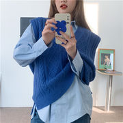 韓国ファッション 小さい新鮮な ゆったりする シャツ +vネック ニット ベスト トレンド 2点セット