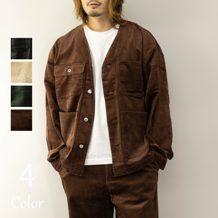 カバーオールジャケット メンズ ノーカラー 太畝コーデュロイ コーデュロイジャケット ワークジャケット アパレル 佐藤正 株式会社 問屋 仕入れ 卸 卸売の専門 仕入れならnetsea