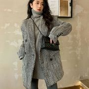 超人気秋冬　新しいデザイン　韓国風　ルース　中長スタイル　復古格子　ウールのコート女★S-XL
