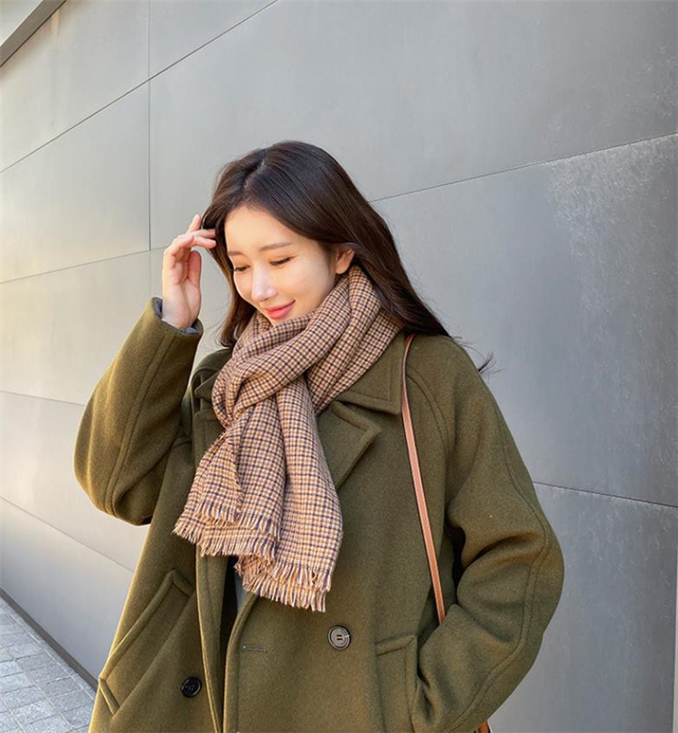 韓国ファッション 気質 レトロ 減齢 格子縞 厚手 暖かさ ショール スカーフ ファッション