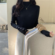 韓国系 気質  個性的なデザイン ファッション 無地  長袖 ニットセーター