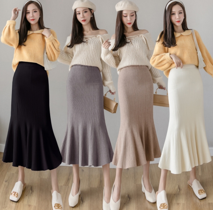 レディース  ニット スカート ロングスカート 厚手 ハイウエスト セーター 韓国ファッション