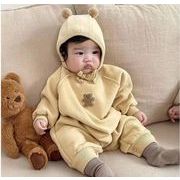 韓国 秋冬 厚い赤ん坊漫画 連体服 かわいい熊 レジャー 爬衣+帽子 長い爬衣