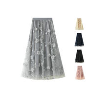 スカート　ロングスカート　チュールスカート　刺繍　花柄　レディース　韓国ファッション