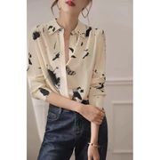 シフォンシャツ女性長袖秋デザインセンスレトロ上着シャツ