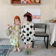韓国子供服子供服の新型子供服長袖波点衛衣スカートの丸いワンピース