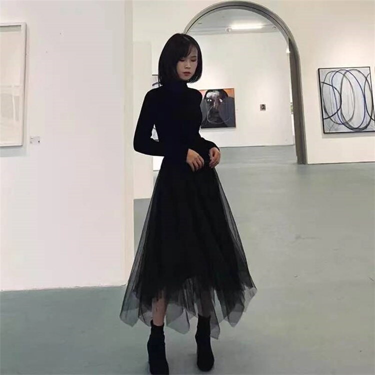 優雅女性らしい 韓国ファッション ハイウエスト レーヨン イレギュラー aライン スリム 気質 スカート