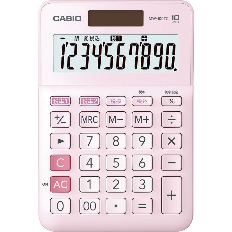 カシオ W税率電卓・ミニジャストタイプ MW-100TC-PK ピンク