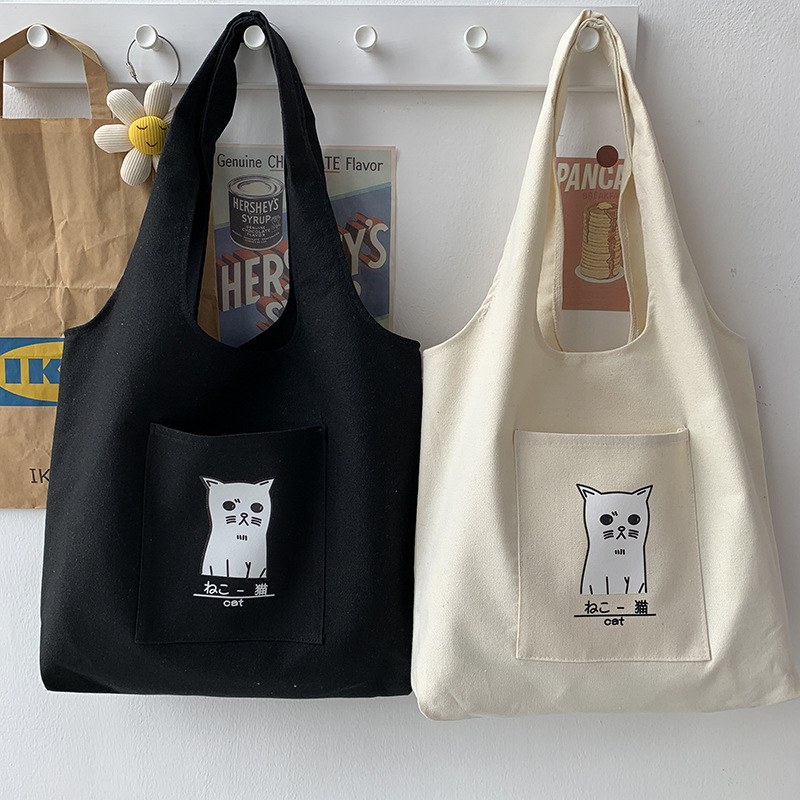 ズックバッグ　エコバッグ　トートバッグ　キャンバス　大容量　韓国ファッション　猫柄