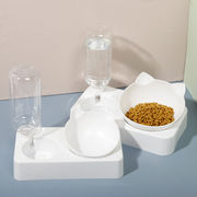 ペット自動給餌器  給水器  ペットボトル付き  シンプル  ななめぐち  自動飲水ネック保護猫ボウル