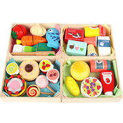 木製シミュレーションプレイハウスキッチンは、おもちゃ、木製の子供用木製ボックス、果物と野菜の喜びをカ