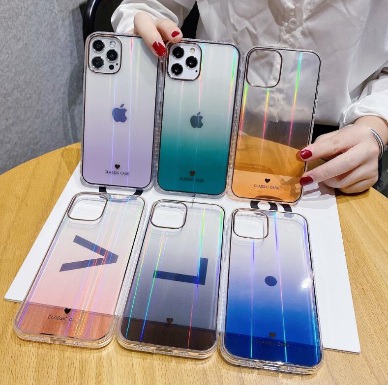 新作 ラジウムほうしゃ iPhone 透明 携帯ケース グラデーション フラッシュ粉 オーロラ 6色