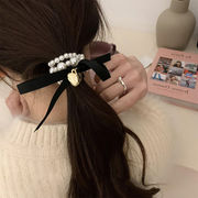 シュシュ　ヘアゴム　夏 　ヘアアクセサリー　ヘア飾り　蝶結び　人造パール