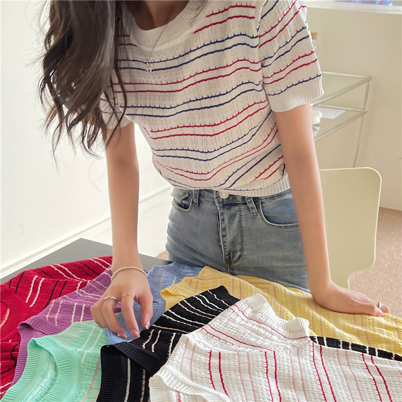 夏新作　ニット服　半袖シャツ　ニットシャツ　ニットウェア　韓国風　8色
