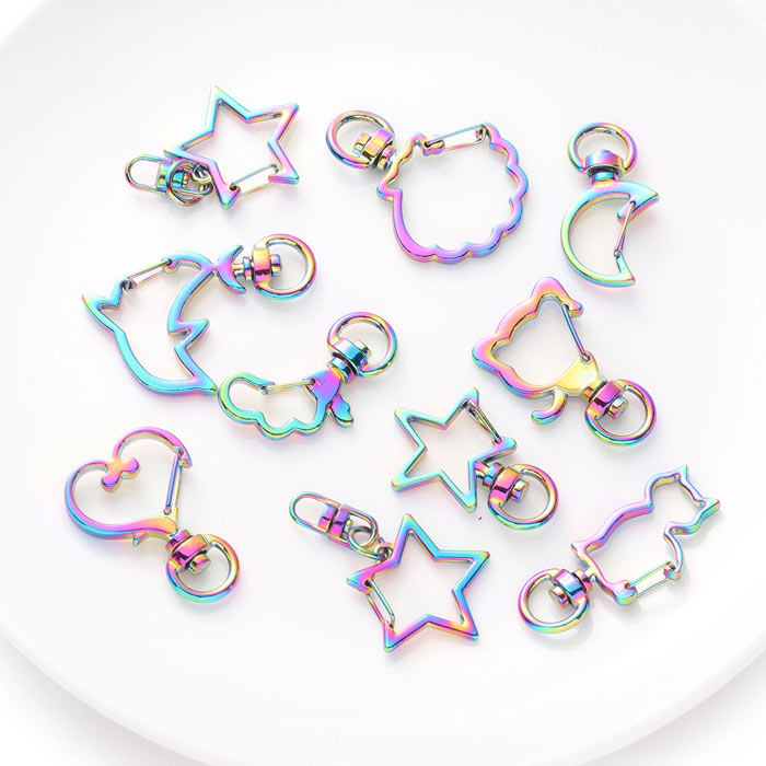 キーホルダーパーツ【30】オーロラ 12種類【1個売り】 ネコ 星 ハート レインボー 金具 バッグチャーム