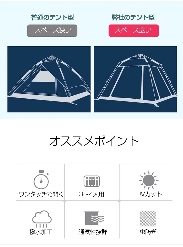 ワンタッチテント テント ワンタッチ ファミリー 3人 4人用 日よけ