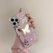 INS ピンク butterfly 鏡面 携帯ケース iPhone13 iPhone12 iphone11 iPhoneXR iPhoneXS Max iPhoneX