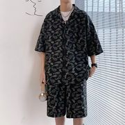 2022夏 韓国ファッション  男性 カジュアルな服スーツ   半袖  シャツ   トップス＆パンツ   上下セット