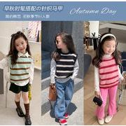 韓国風子供服 チョッキ 人気  子供服    トップス  キッズ服 ファッション ニット  ボーダー 可愛い   3色