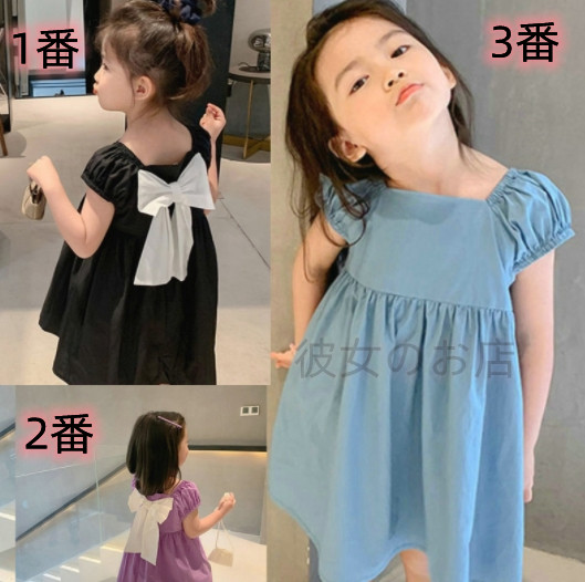 2022新作 可愛い  女の子  子供服   半袖  ワンピース  キッズ  ワンピース  ちょう結び  韓国風子供服