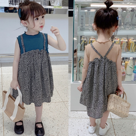 2022新作 可愛い  女の子  子供服  ピュアカラー  ダミー2件  袖なし  キッズ ワンピース  韓国風子供服
