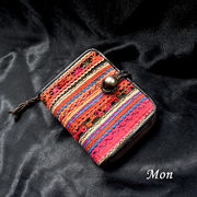 エスニック 財布 少数民族 刺繍 二つ折り モン族 革サイフ 革 メンズ レディース ギフト